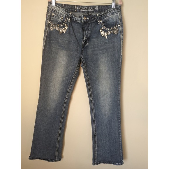 Platinum Plush skull rhinestone embroidery jeans - Picture 2 of 11